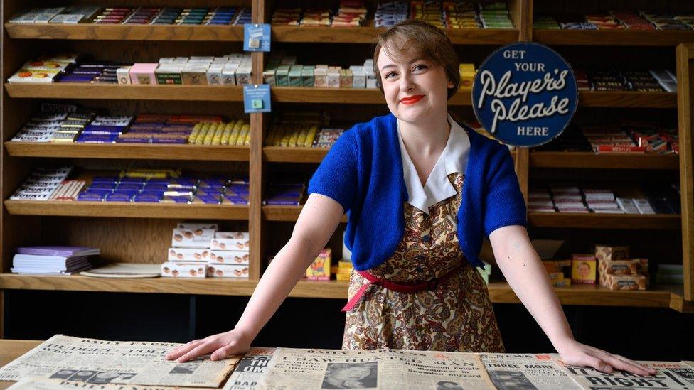 An actor playing Cynthia Burgin in the newsagents