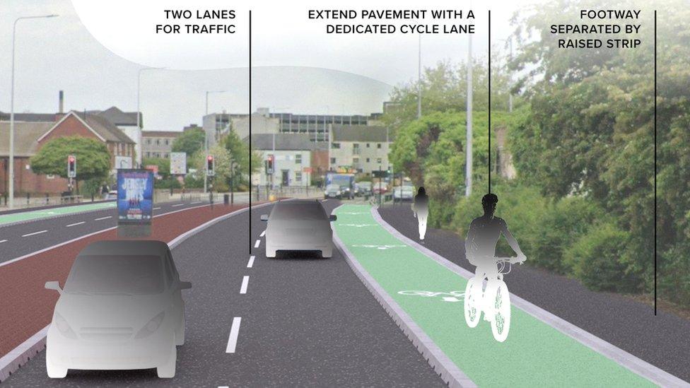 Illustration of Freetown Way cycle path scheme