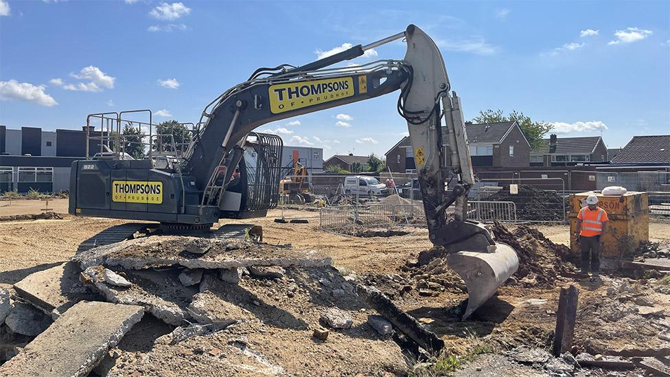 Work starts on apartments to replace Tollesby Shops, in Acklam, Middlesbrough, in August 2021