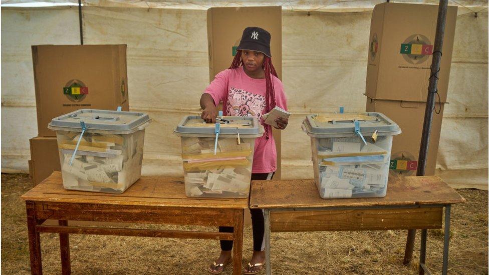 Voter at polling station