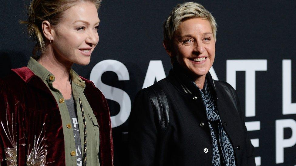 Actress Portia de Rossi (L) and TV personality Ellen DeGeneres