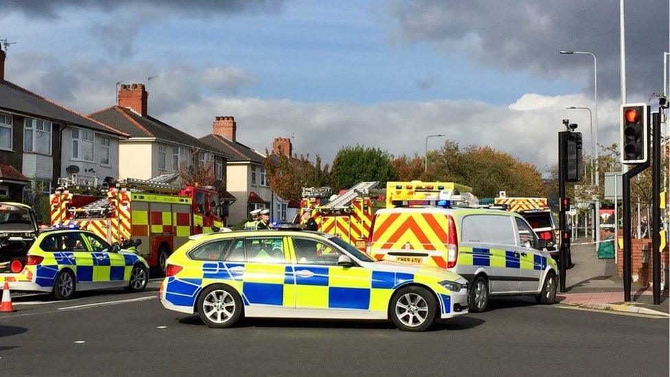 A Cardiff bus and a motorbike collided in the Birchgrove area of the Welsh capital