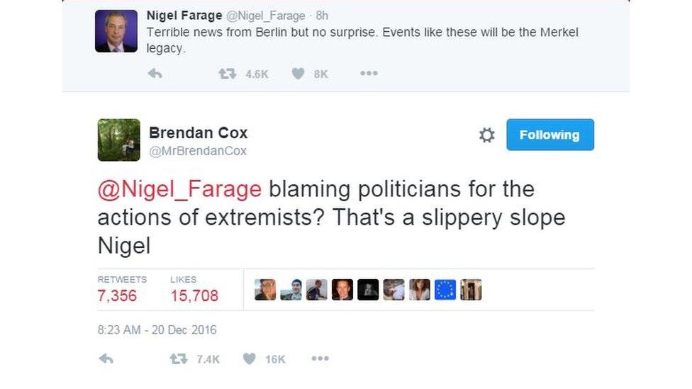 the twitter exchange between Farage and Cox