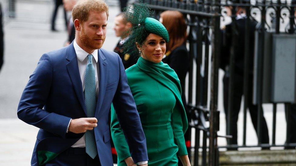 Prince Harry and Meghan, Duchess of Sussex, arrive for the annual Commonwealth Service at Westminster Abbey