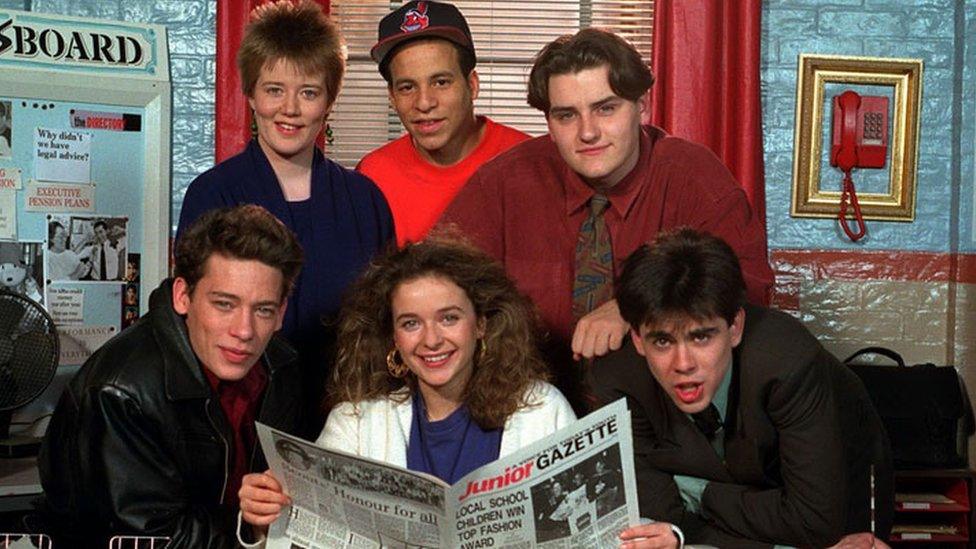 Dexter Fletcher with other members of the Press Gag cast