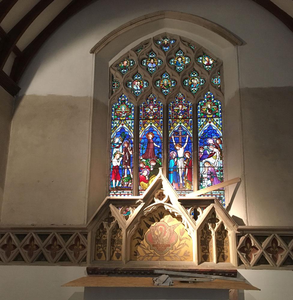 Stained glass window at St John's Church, Elmswell