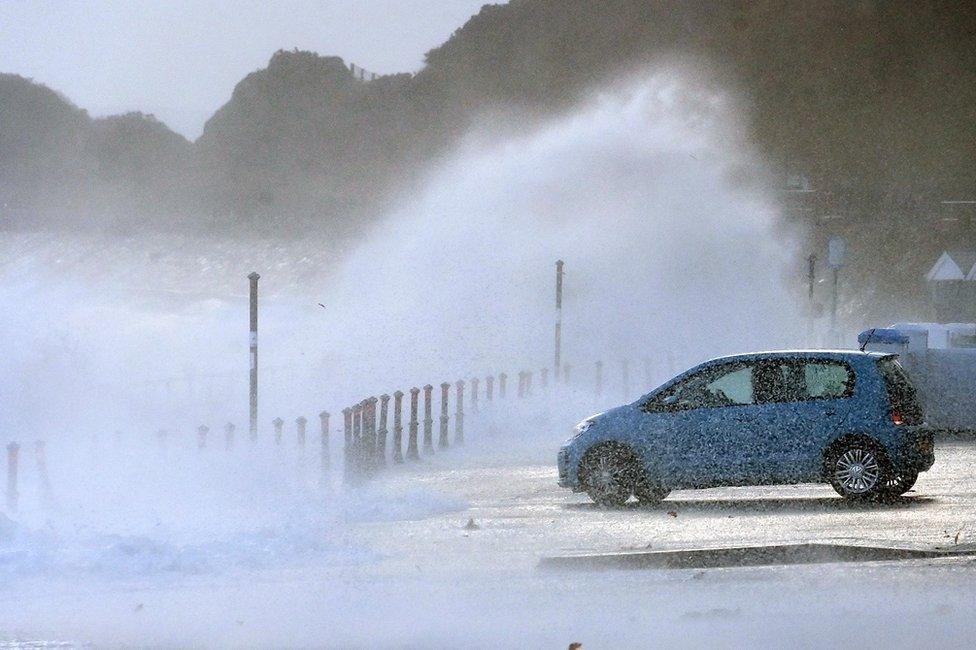 Big wave during Storm Barra in Whitehead, County Antrim