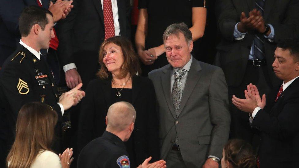 Fred and Cindy Warmbier were guests at Mr Trump's 2018 State of the Union speech