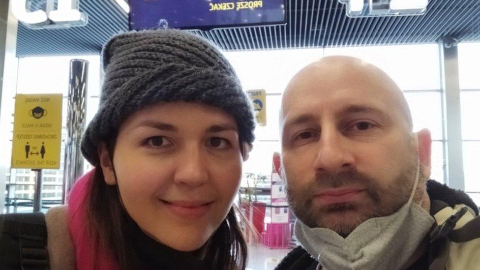 Jez Myers and Maria Romanenko at the airport