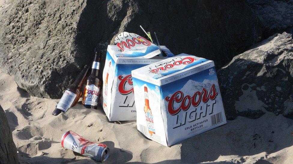 Beer bottles and cans left on the beach were collected and recycled by locals