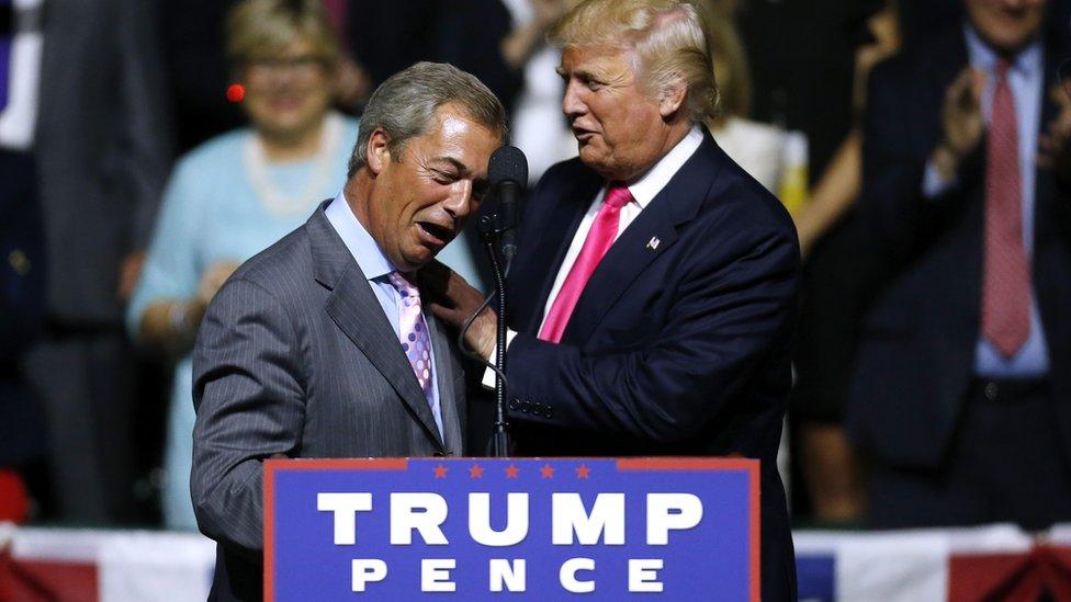 Nigel Farage with Donald Trump during a campaign rally at the Mississippi Coliseum on 24 August 2016