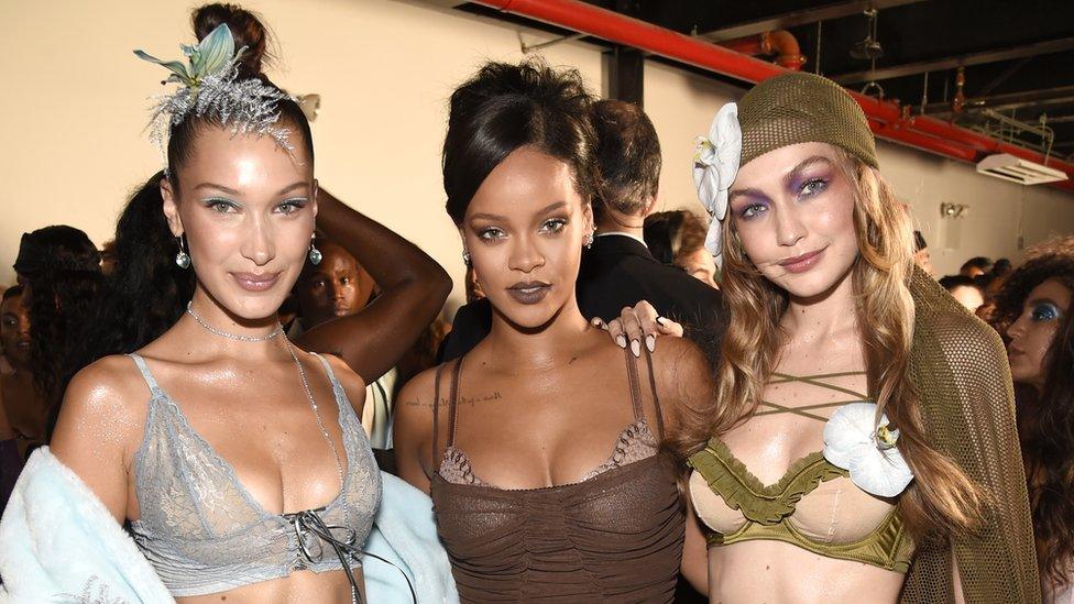 Bella Hadid, Rihanna and Gigi Hadid pictured at New York Fashion Week