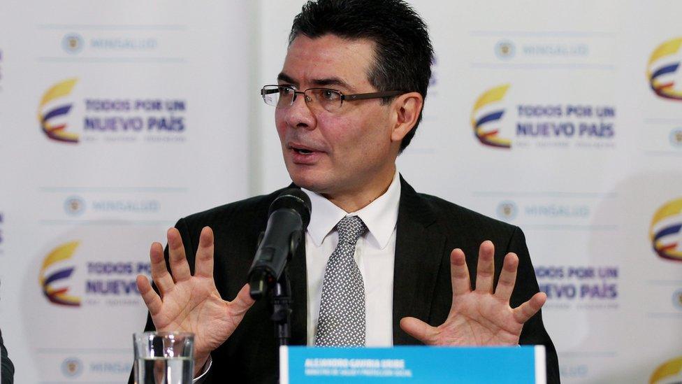 Colombia Health Minister Alejandro Gaviria at press conference in Bogota. 5 February 2016