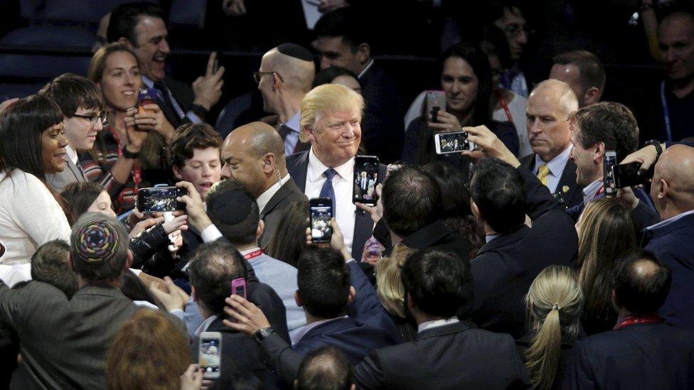 Donald Trump arrives for the American Israel Public Affairs Committee session in Washington. 21 March 2016