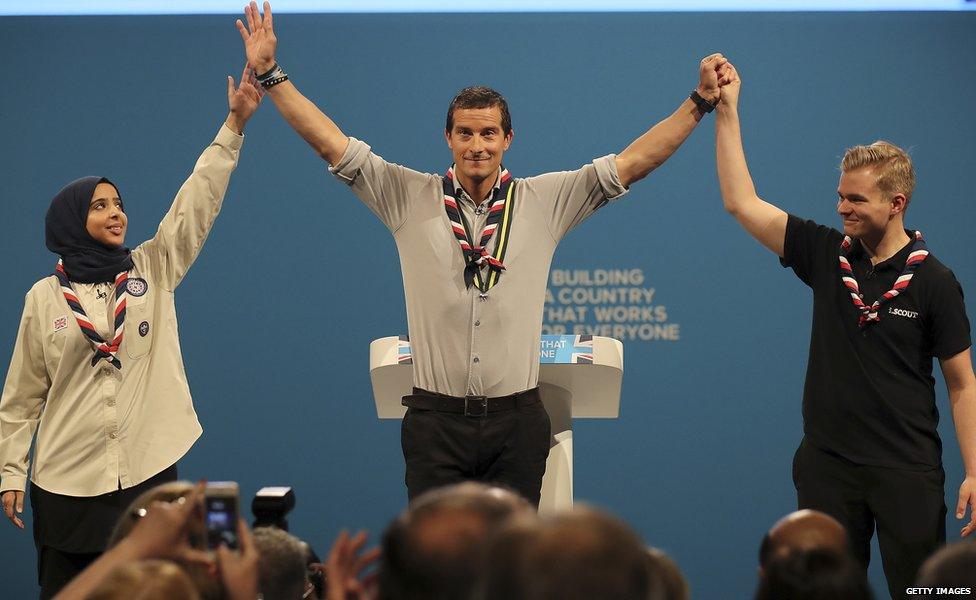 Bear Grylls (centre) is among those who have spoken at the conference