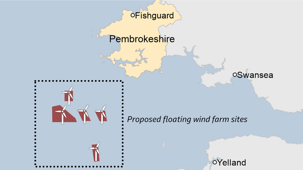 Map showing wind farm proposals