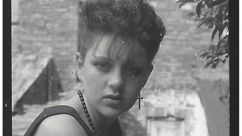 Photograph of Leanne Wood taken in 1981 for an exhibition at the Parc and Dare in Treorchy