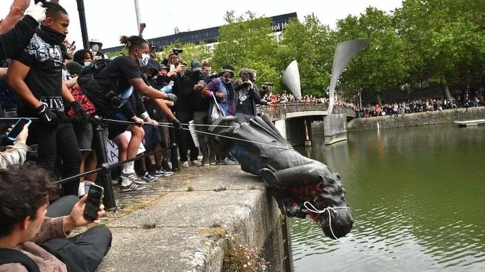 The statue was thrown into the docks by the crowd