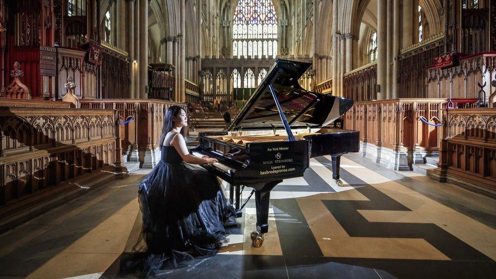 Ke Ma rehearses on a £100,000 piano at York Minster