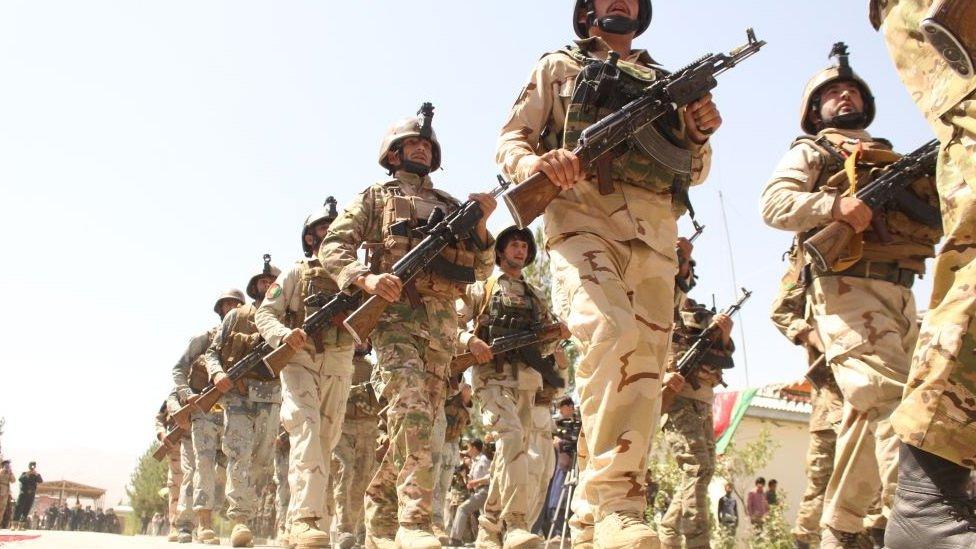 Afghan soldiers marching