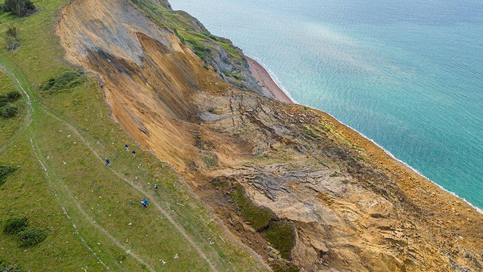 Aerial view of the landslip