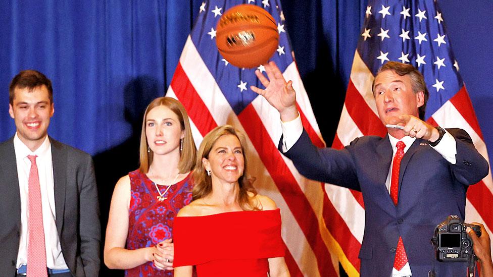 Glenn Youngkin celebrates with his family in Chantilly, Virginia, 3 November