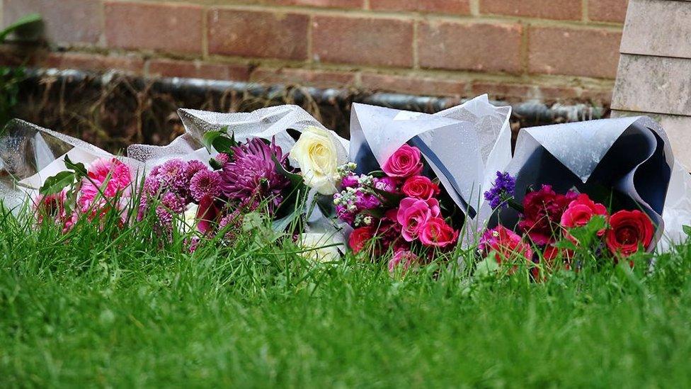 Flowers at scene of murder in Kensworth