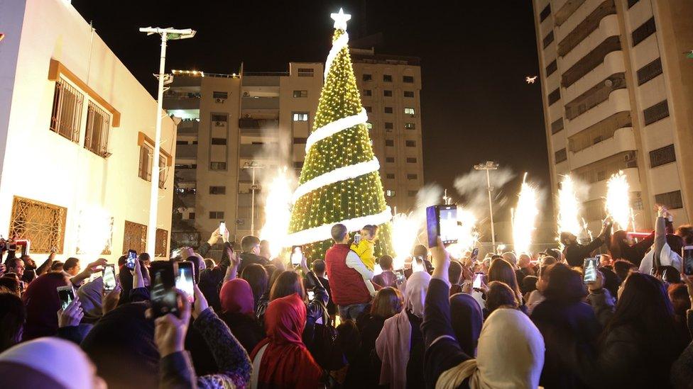 Gaza city christmas light switch on