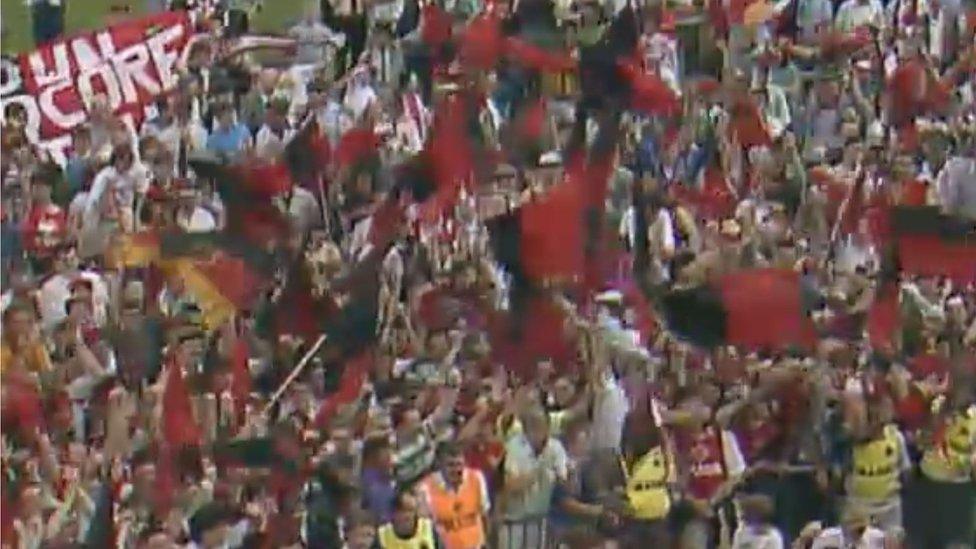 Down fans celebrate after their side wins the Ulster Championship