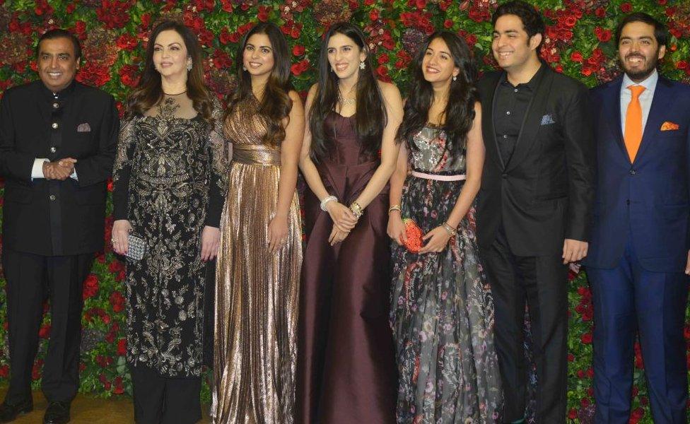 Mukesh Ambani, Nita Ambani, Isha Ambani, Anant Ambani and Akash Ambani at Ranveer Singh and Deepika Padukone's reception in Mumbai.