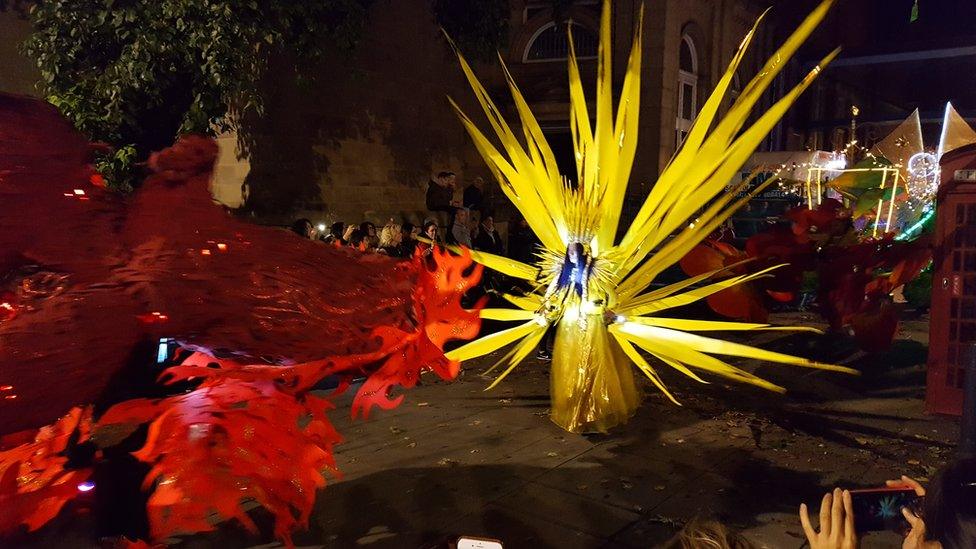 Performers from Leeds West Indian Carnival in the Light Night parade