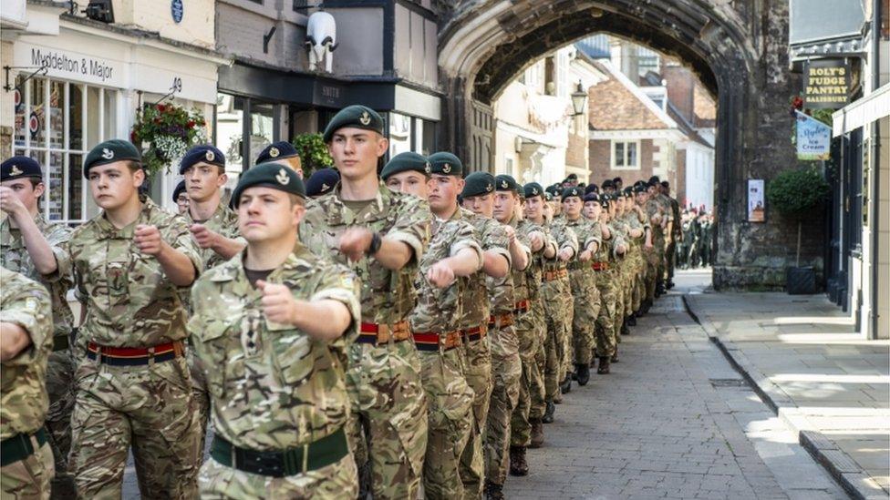 Members of the armed forces marched through Salisbury city centre