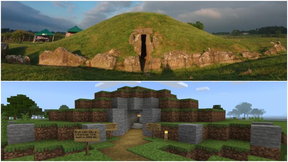 Bryn Celli Ddu burial chamber for real - and in Minecraft