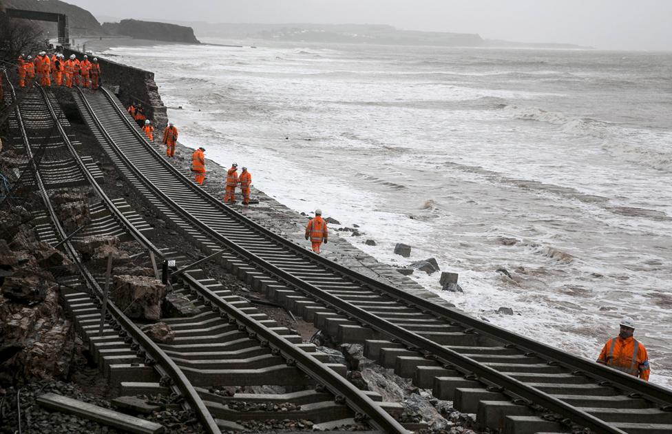 The railway line at Dawlish damaged by a storm