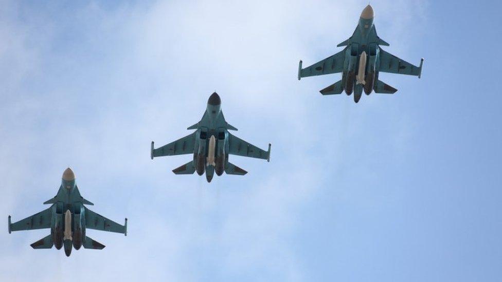 Russian Su-34 bombers arrive from Syria at an airbase near the Russian city Voronezh (15 March 2016)