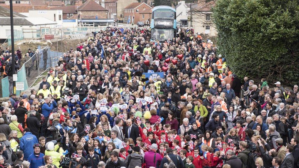 Crowds on Tadcaster Bridge