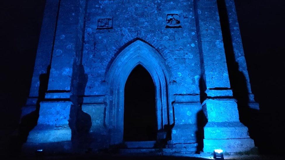 Glastonbury Tor lit-up for NHS