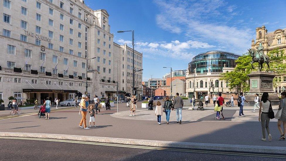 Artist's impression of Leeds City Square pedestrianisation