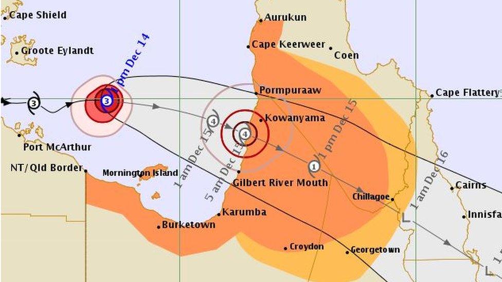 A map of the cyclone's predicted path