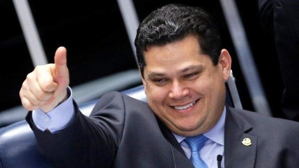 President of the Senate Davi Alcolumbre gestures during a session to vote on the pension reform bill at the Federal Senate in Brasilia, Brazil, October 1, 2019.