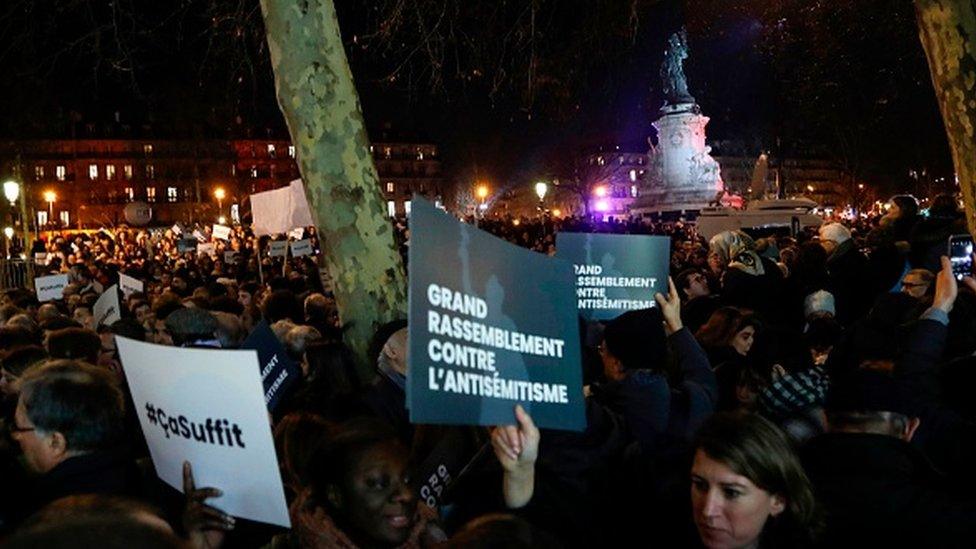 Protestors during a rally in Paris' Place de la Republique