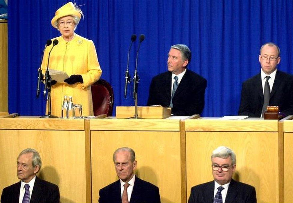 The Queen and Duke of Edinburgh at the Scottish Parliament in 2002