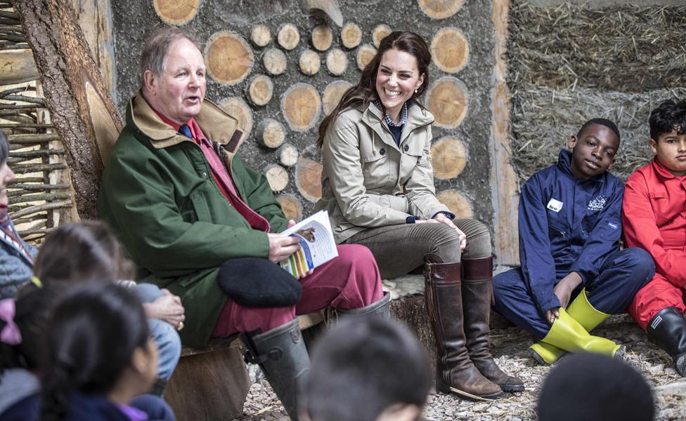 Michael Morpurgo, the Duchess of Cambridge and students from a London school