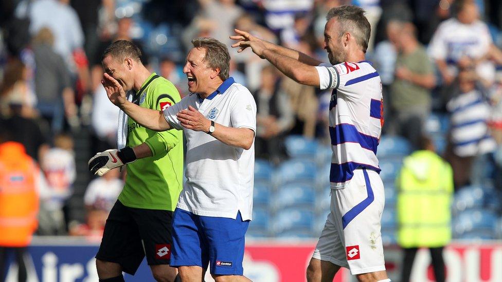 The three share a joke after a match Loftus Road against Middlesbrough in the Npower Championship