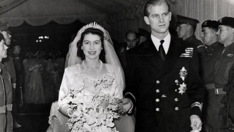 Queen Elizabeth and the Duke of Edinburgh on their wedding day in 1947