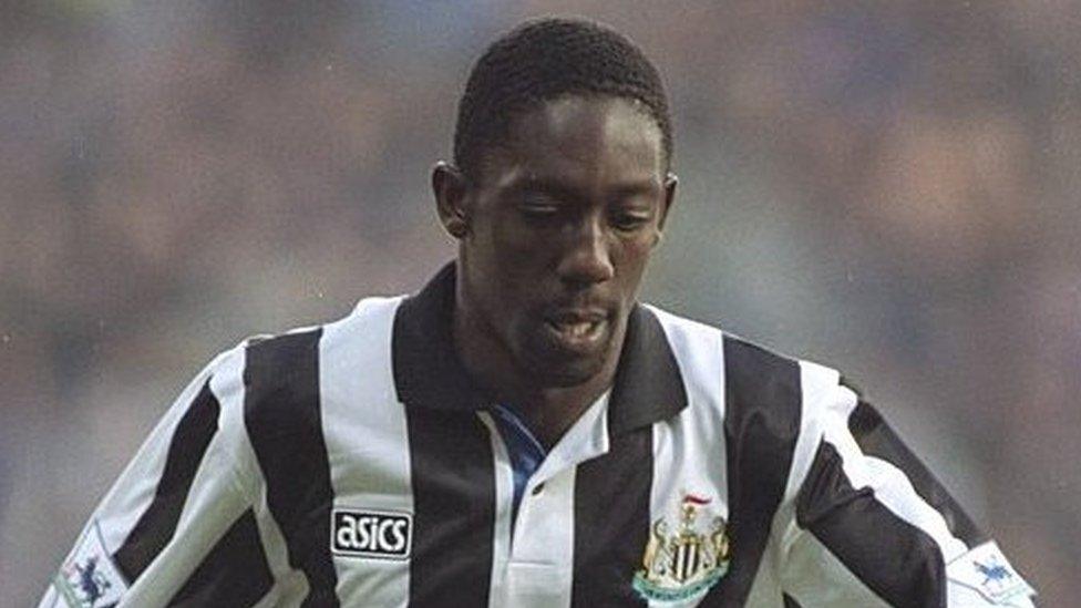 Ruel Fox in the black and white Newcastle United home kit