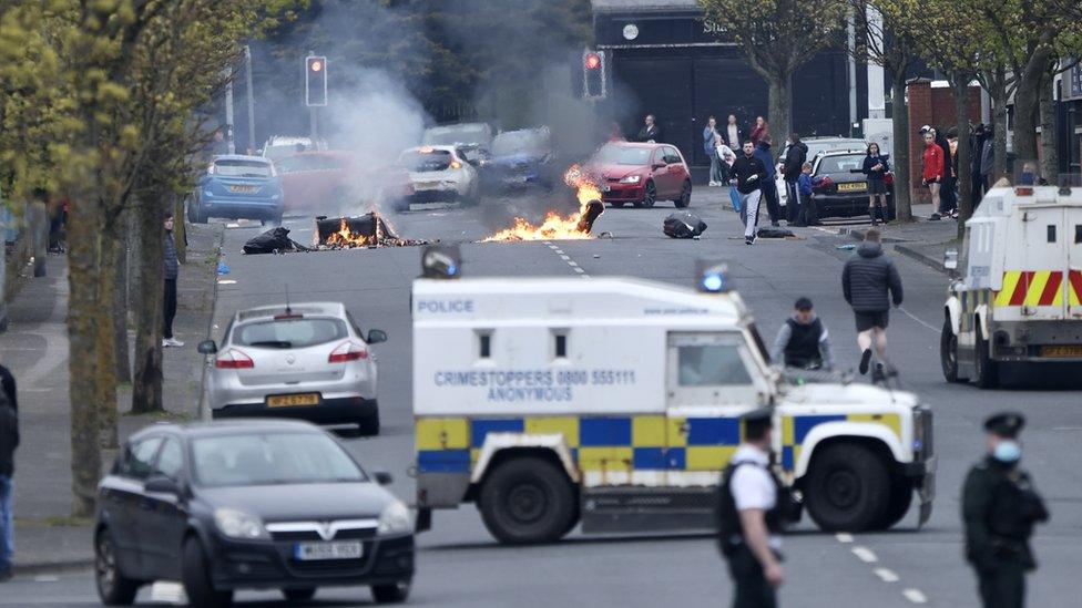 Young people clash with police at Lanark Way on Monday April 19