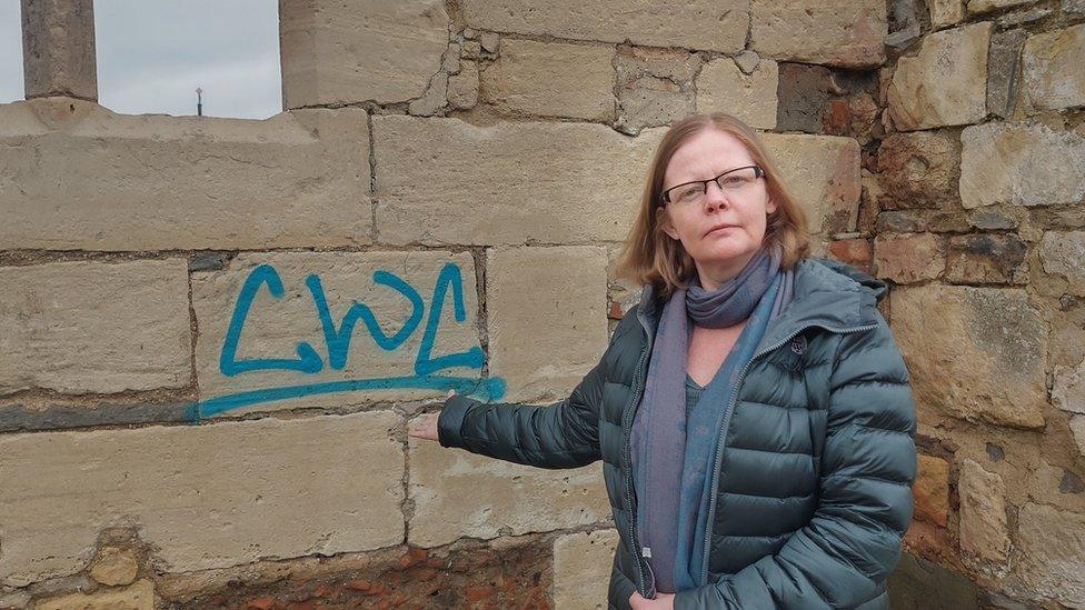 Rebecca Trimnell and the graffiti on St Oswald's Priory