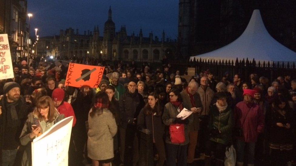 Protesters on King's Parade in Cambridge