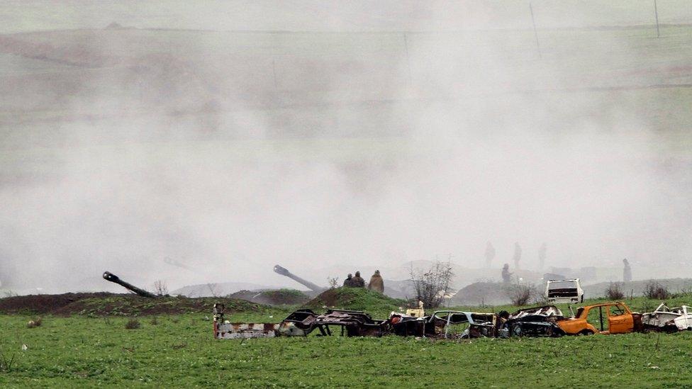 Armenian artillery position of the self-defense army of Nagorno-Karabakh in Martakert, Nagorno-Karabakh Republic, 03 April 2016.